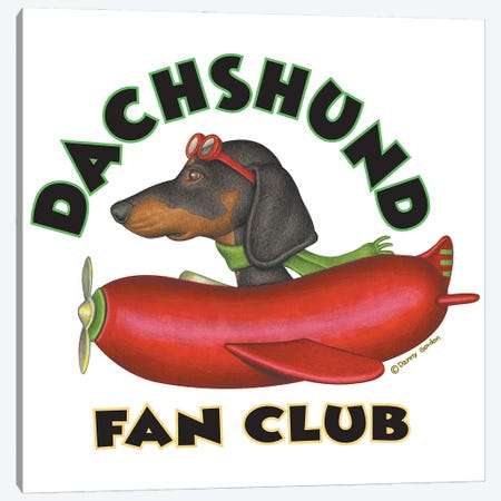 Black Dachshund Sausage Plane Fan Club Canvas Print #DNG182} by Danny Gordon Canvas Artwork