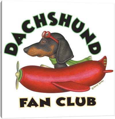Black Dachshund Sausage Plane Fan Club Canvas Art Print - Danny Gordon