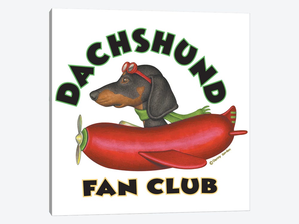 Black Dachshund Sausage Plane Fan Club by Danny Gordon 1-piece Canvas Print