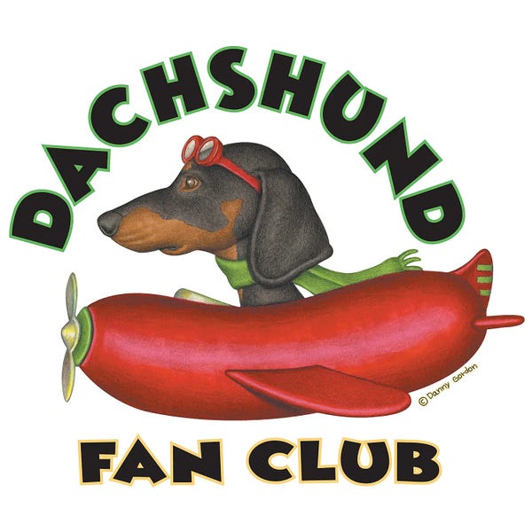 Dachshunds: Black Dachshund Sausage Plane Fan Club by Danny Gordon