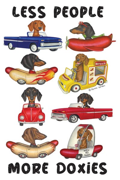 8 Dachshunds In Vehicles by Danny Gordon metal wall art