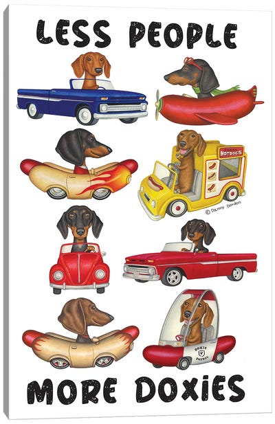 8 Dachshunds In Vehicles Canvas Art Print - Danny Gordon