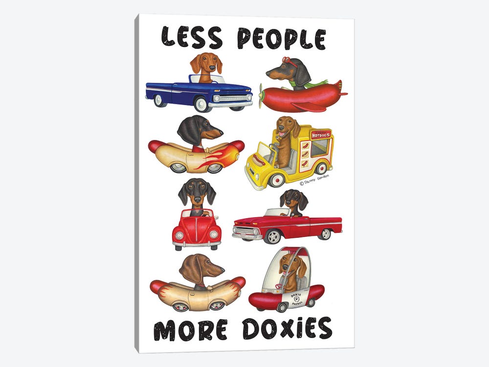 8 Dachshunds In Vehicles by Danny Gordon 1-piece Canvas Artwork