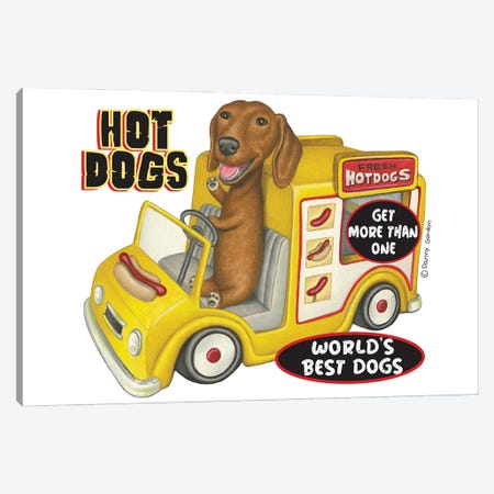 Dachshund In Yellow Hotdog Truck Canvas Print #DNG197} by Danny Gordon Canvas Art