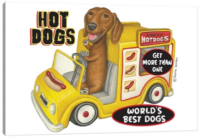 Dachshund In Yellow Hotdog Truck Canvas Art Print - Danny Gordon