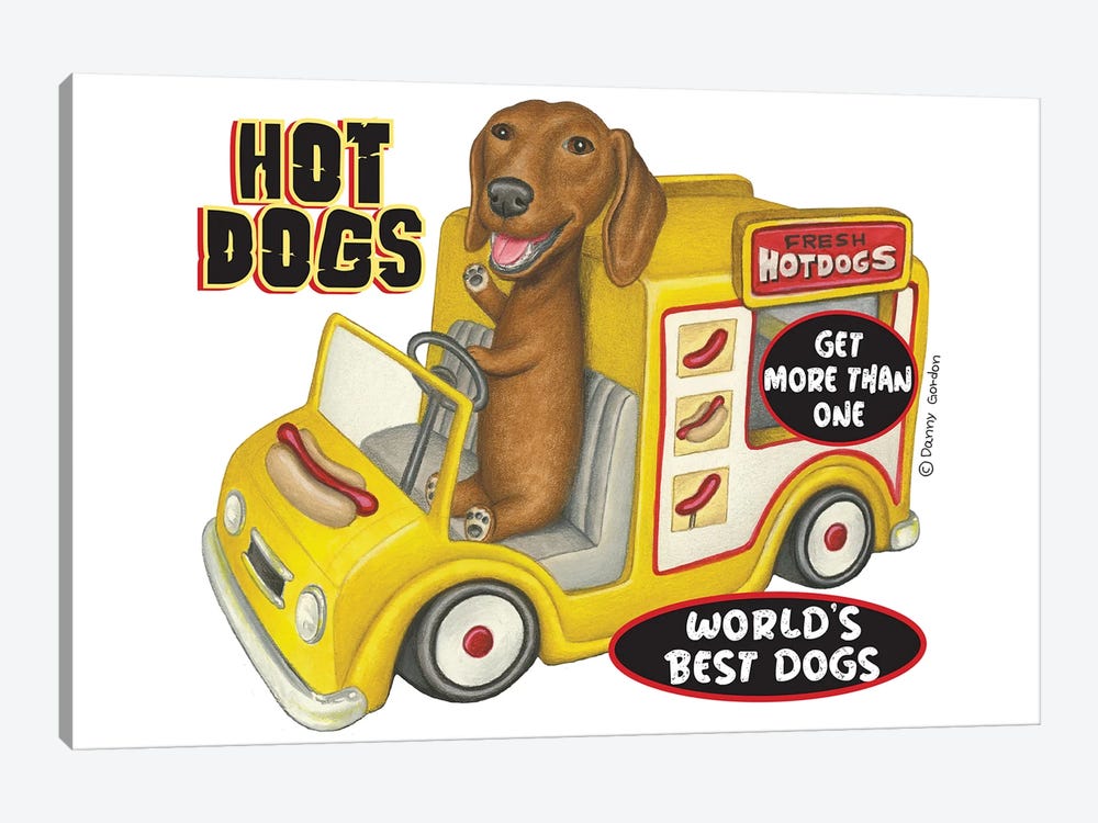 Dachshund In Yellow Hotdog Truck by Danny Gordon 1-piece Art Print