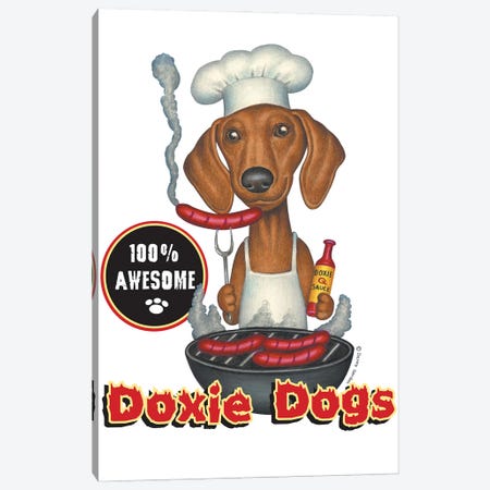 Dachshund Grilling Hotdogs Canvas Print #DNG200} by Danny Gordon Canvas Art Print