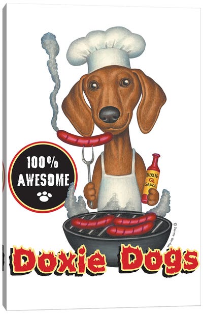 Dachshund Grilling Hotdogs Canvas Art Print