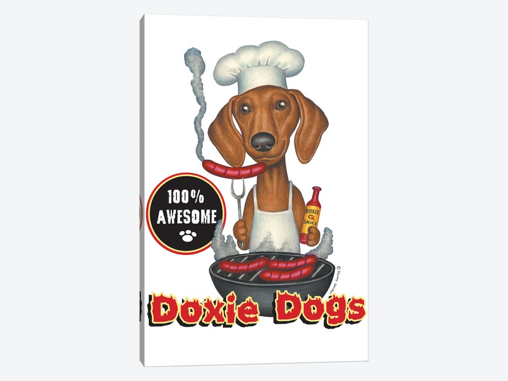 Dachshund Grilling Hotdogs by Danny Gordon 1-piece Art Print