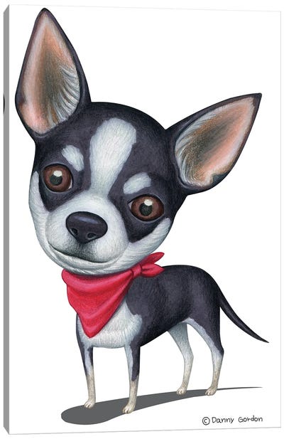 Black And White Chihuahua Red Bandana Canvas Art Print - Chihuahua Art