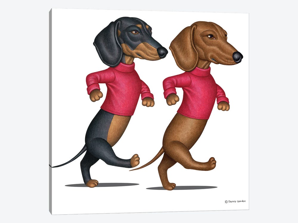 Two Dachshunds Walking Fast by Danny Gordon 1-piece Canvas Art
