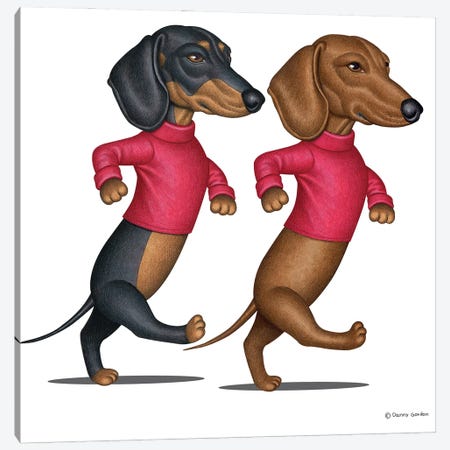 Two Dachshunds Walking Fast Canvas Print #DNG229} by Danny Gordon Art Print