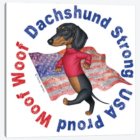 Black Dachshund Distressed Flag Canvas Print #DNG234} by Danny Gordon Art Print
