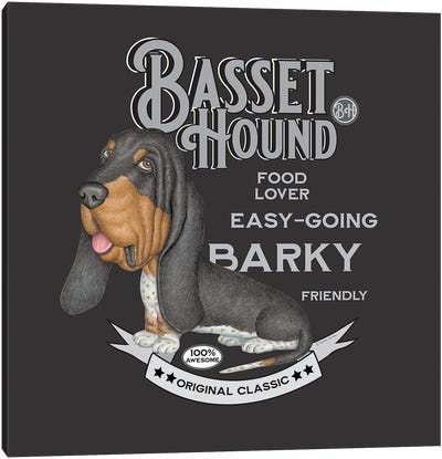 Vintage Tri-Color Basset Hound Canvas Art Print - Basset Hound Art