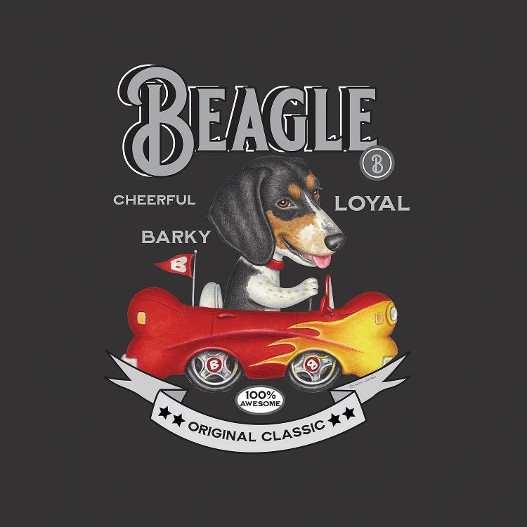 Tri-color Beagle In Bone Car Vintage