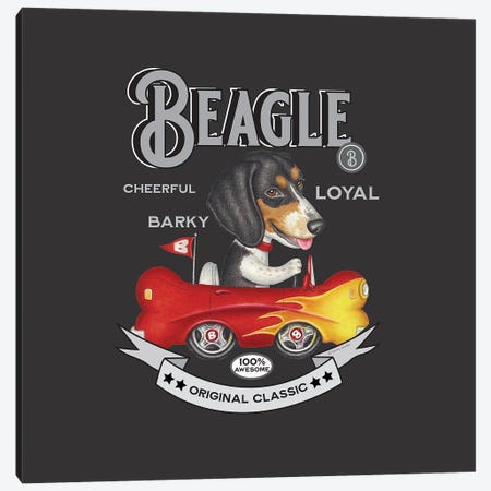 Tri-color Beagle In Bone Car Vintage Canvas Print #DNG236} by Danny Gordon Canvas Print