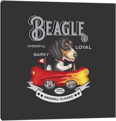 Tri-color Beagle In Bone Car Vintage Canvas Art Print - Danny Gordon