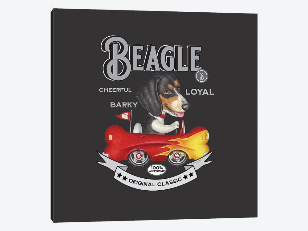 Tri-color Beagle In Bone Car Vintage by Danny Gordon 1-piece Canvas Wall Art