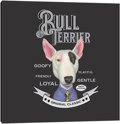 White Bull Terrier Shirt Tie Vintage Canvas Art Print - Bull Terrier Art