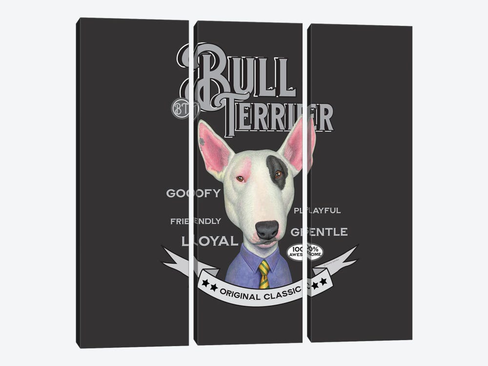 White Bull Terrier Shirt Tie Vintage by Danny Gordon 3-piece Canvas Art Print