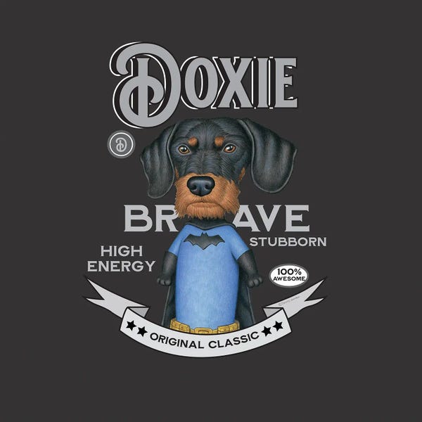 Dachshunds: Black Dachshund Super Hero Vintage by Danny Gordon