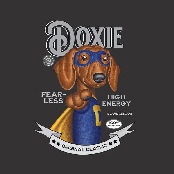 Comic Book Characters: Super Dachshund D On Chest by Danny Gordon