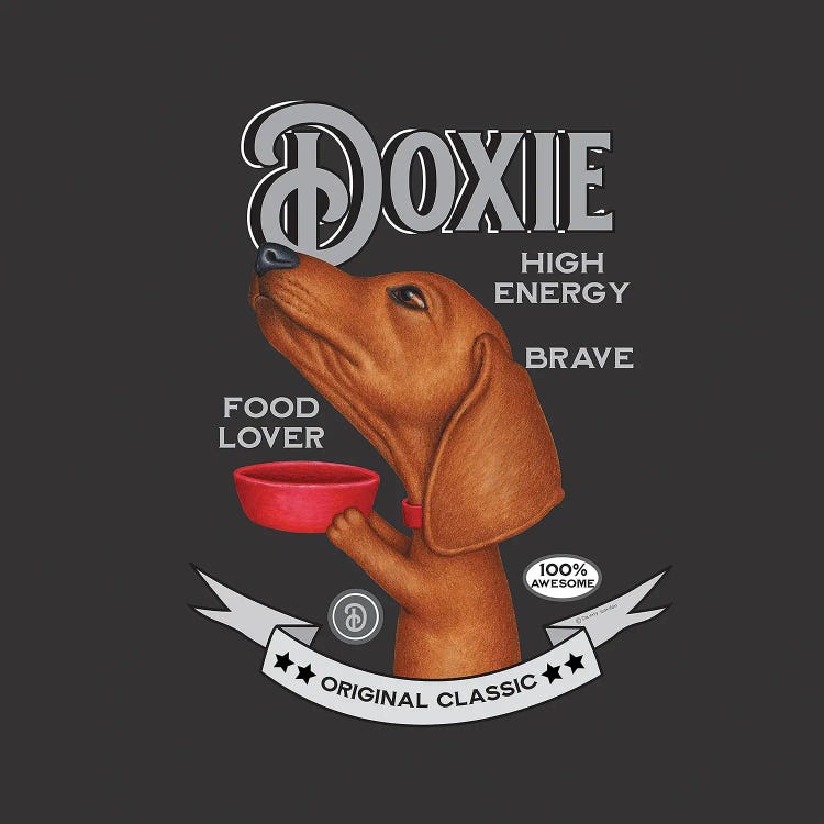 Dachshund Begging Red Bowl Vintage