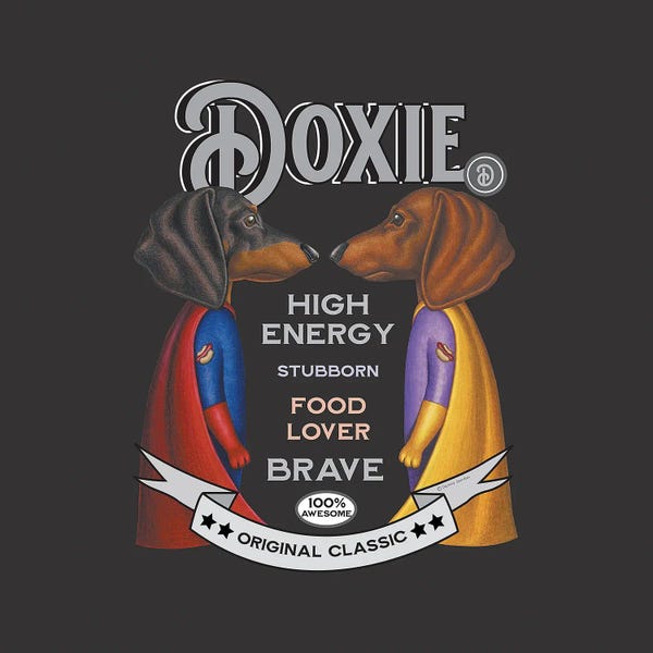 Comic Book Characters: Two Dachshunds In Capes Vintage by Danny Gordon