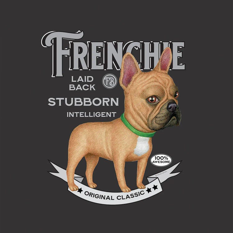 French Bulldog Green Collar Vintage