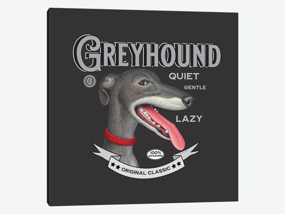 Grey Greyhound Red Collar Vintage by Danny Gordon 1-piece Canvas Wall Art