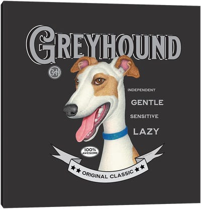 Tan White Greyhound Vintage Canvas Art Print - Greyhound Art