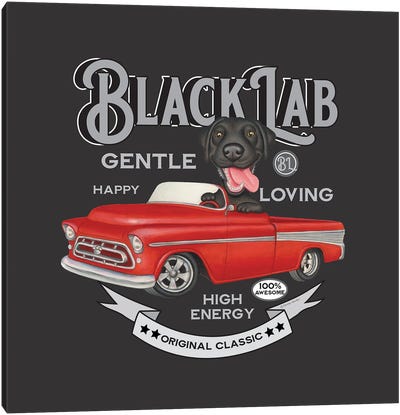Black Lab Red Truck Vintage Canvas Art Print