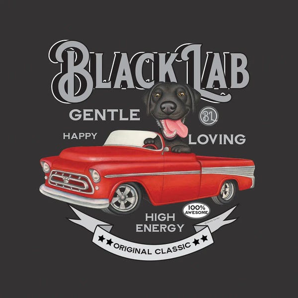 Labrador Retrievers: Black Lab Red Truck Vintage by Danny Gordon