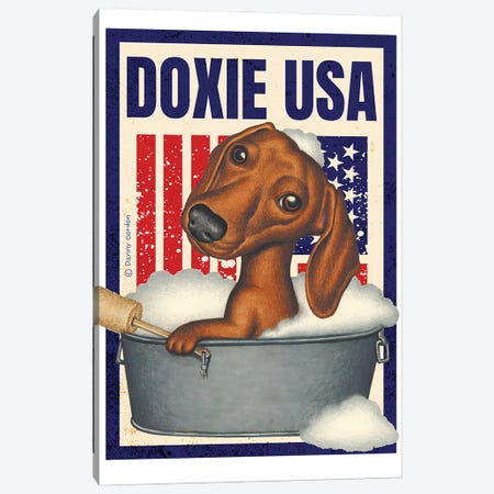 Dachshund Bubble Bath USA Flag Canvas Print #DNG271} by Danny Gordon Canvas Art