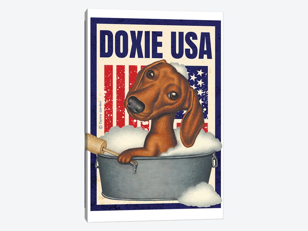Dachshund Bubble Bath USA Flag by Danny Gordon 1-piece Art Print