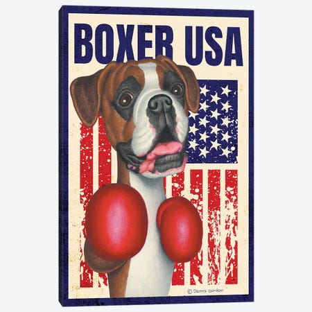 Boxing Boxer Dog USA Flag Canvas Print #DNG272} by Danny Gordon Canvas Wall Art