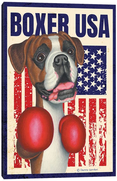 Boxing Boxer Dog USA Flag Canvas Art Print - Danny Gordon