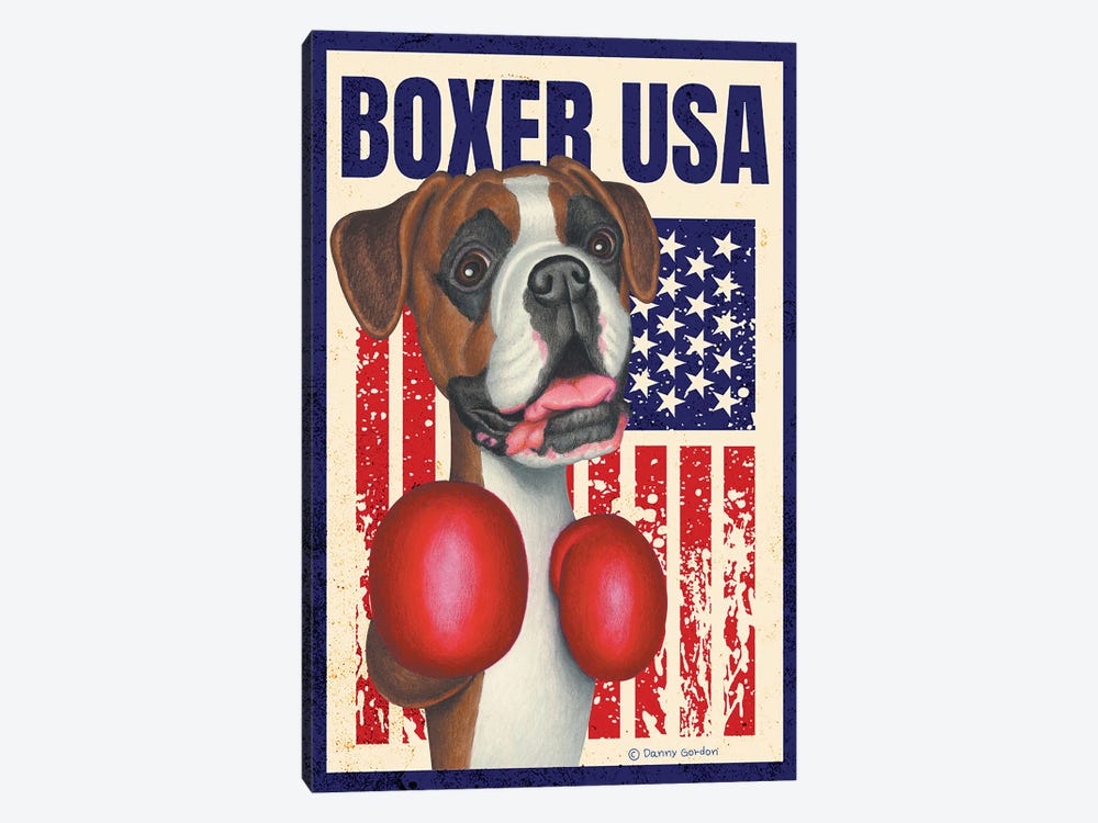 Boxing Boxer Dog USA Flag by Danny Gordon 1-piece Canvas Artwork