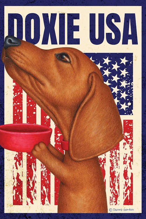 Dachshund Red Bowl USA Flag