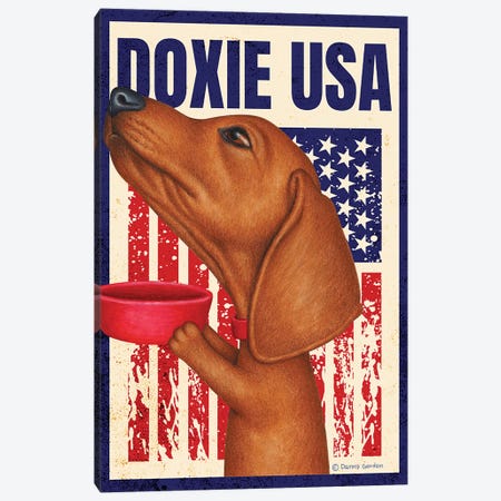 Dachshund Red Bowl USA Flag Canvas Print #DNG273} by Danny Gordon Canvas Artwork