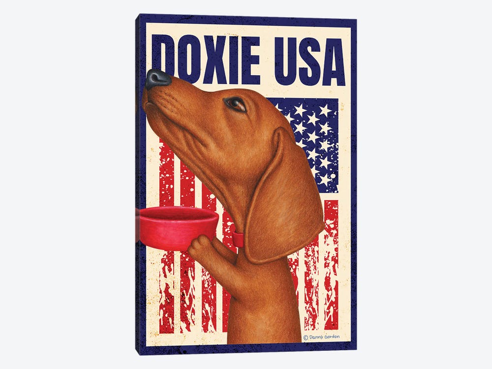 Dachshund Red Bowl USA Flag by Danny Gordon 1-piece Canvas Print