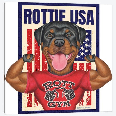Rottweiler Rott Gym USA Flag Canvas Print #DNG275} by Danny Gordon Art Print