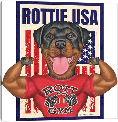 Rottweiler Rott Gym USA Flag Canvas Art Print - Danny Gordon