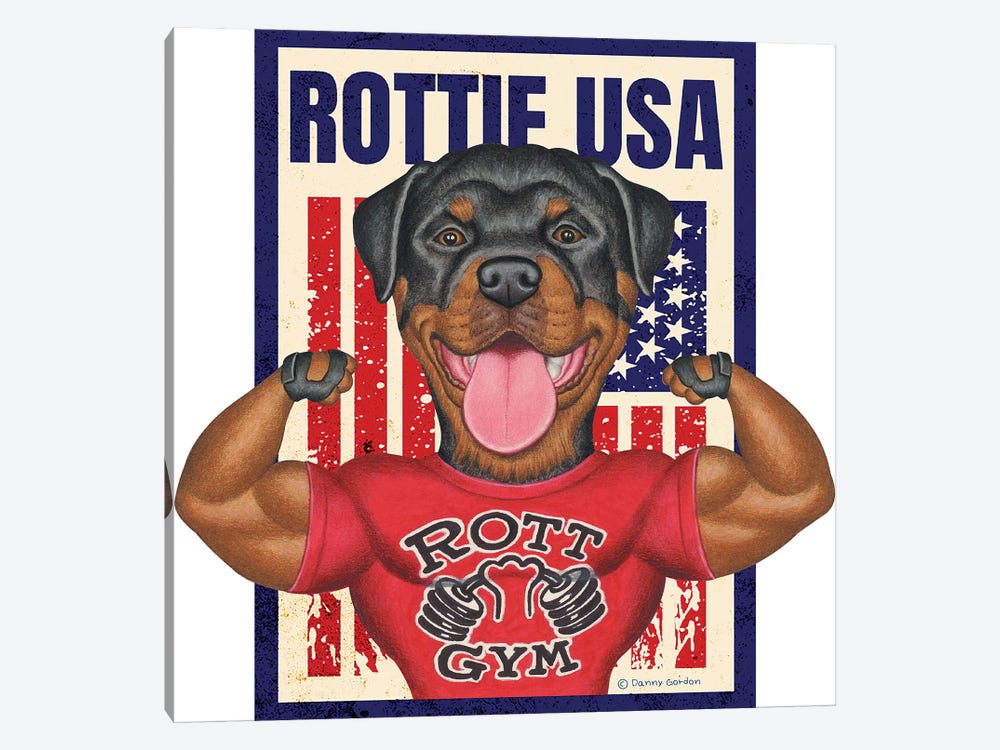 Rottweiler Rott Gym USA Flag by Danny Gordon 1-piece Art Print
