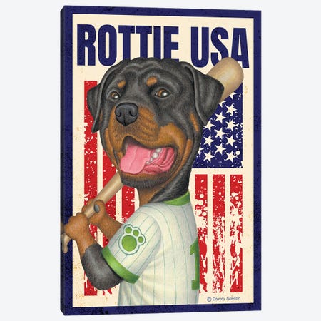 Rottweiler Baseball USA Flag Canvas Print #DNG276} by Danny Gordon Canvas Art Print