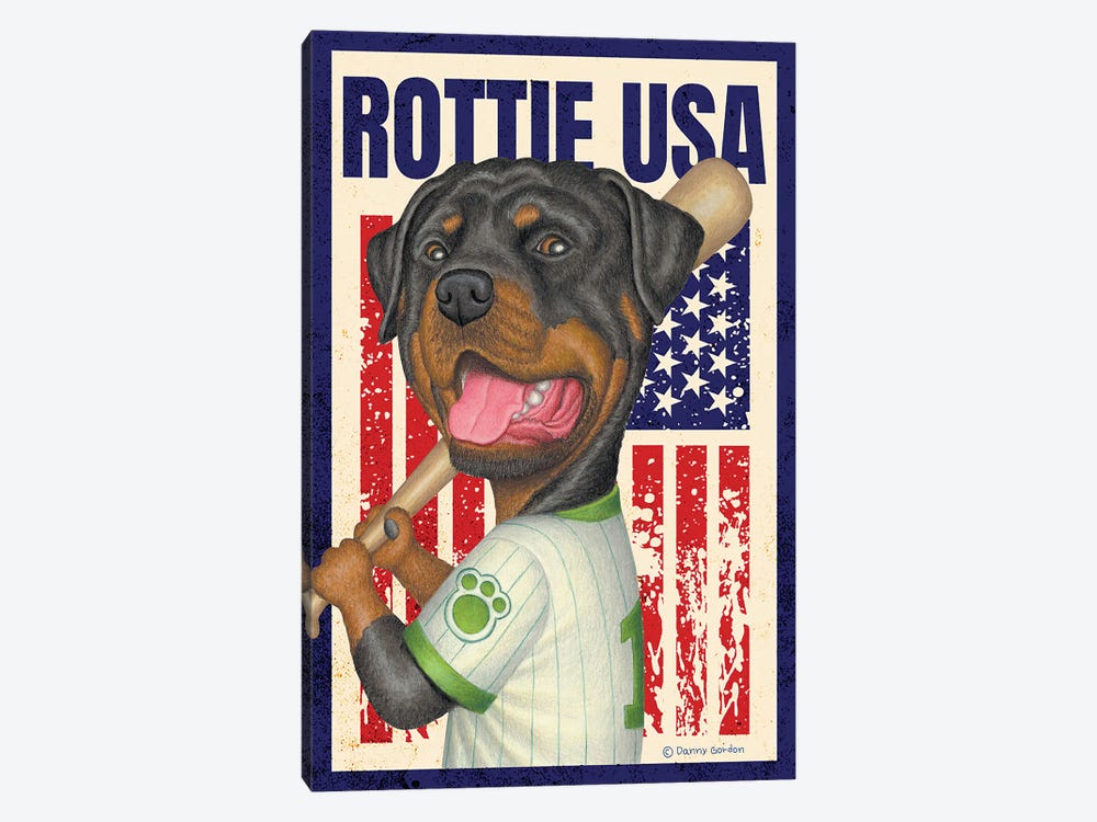 Rottweiler Baseball USA Flag by Danny Gordon 1-piece Canvas Artwork