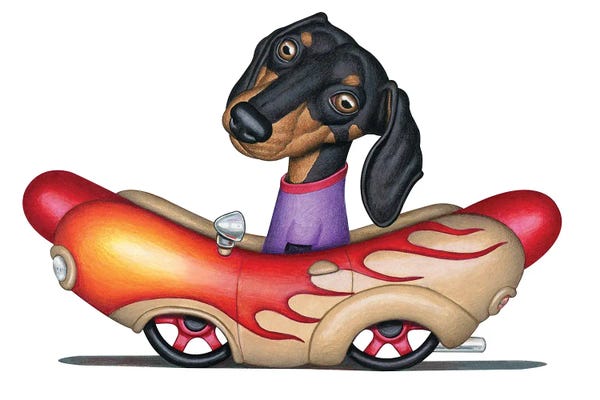 Dachshunds: Landis Wiener Flame Car by Danny Gordon