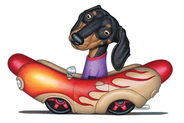 Dachshunds: Landis Wiener Car Black Rims by Danny Gordon