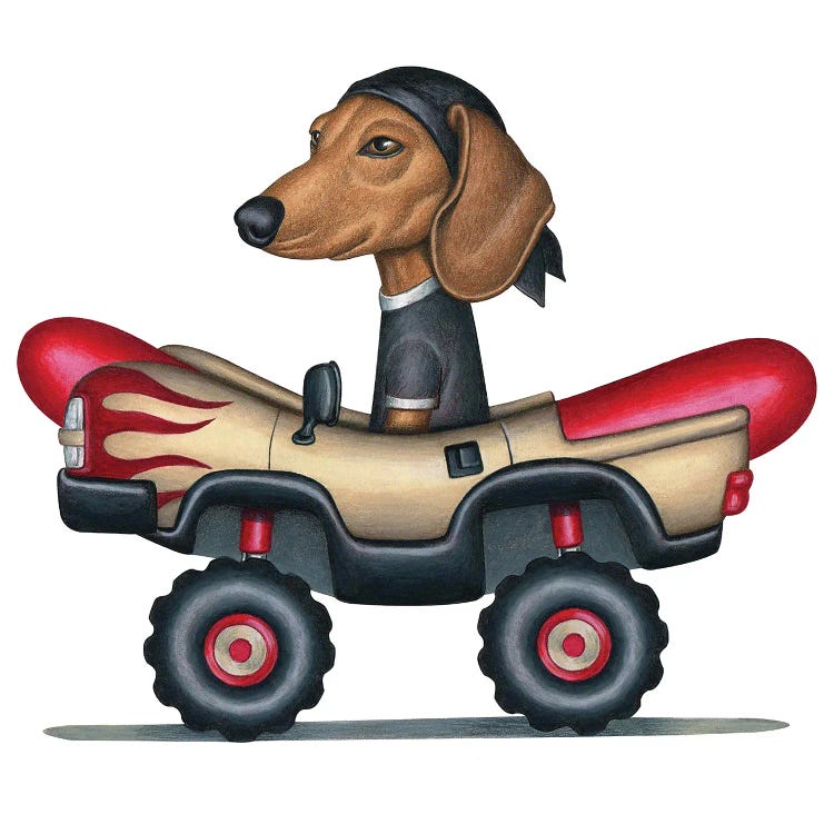 Dachshund Hot Dog Monster Truck by Danny Gordon wall art