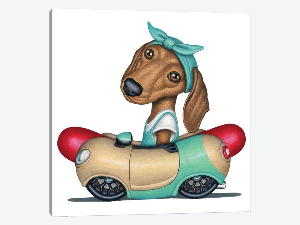 Beatrice Dachshund Hot Dog Car by Danny Gordon 1-piece Art Print